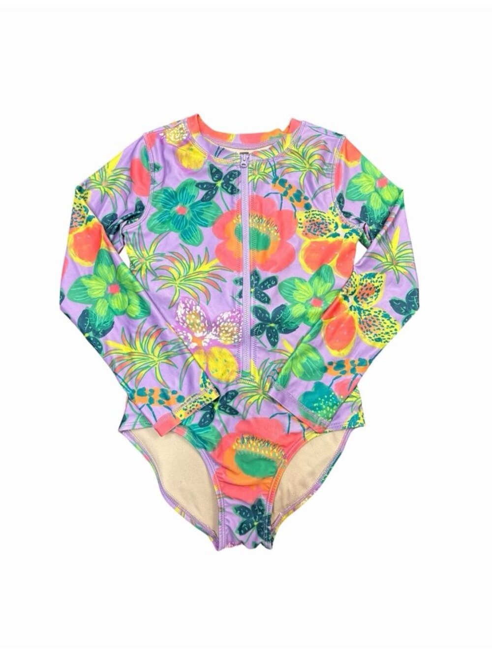Tea Collection Girls Size 10 Tropical Floral Long Sleeve One Piece Rash Guard 10